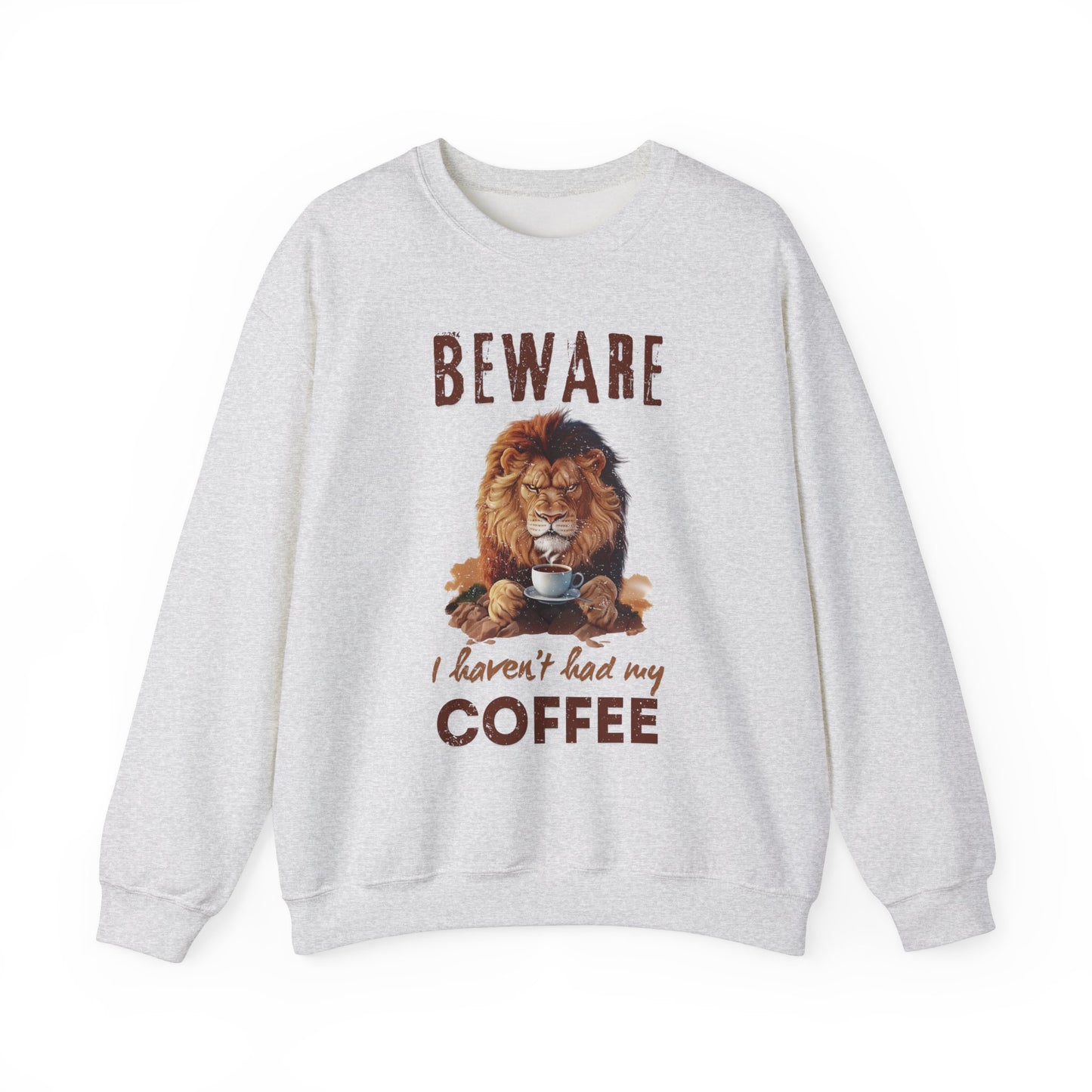 Grumpy Lion ‘Beware, I Haven’t Had My Coffee’ Unisex Crewneck Sweatshirt – Cozy & Fiercely Fun!