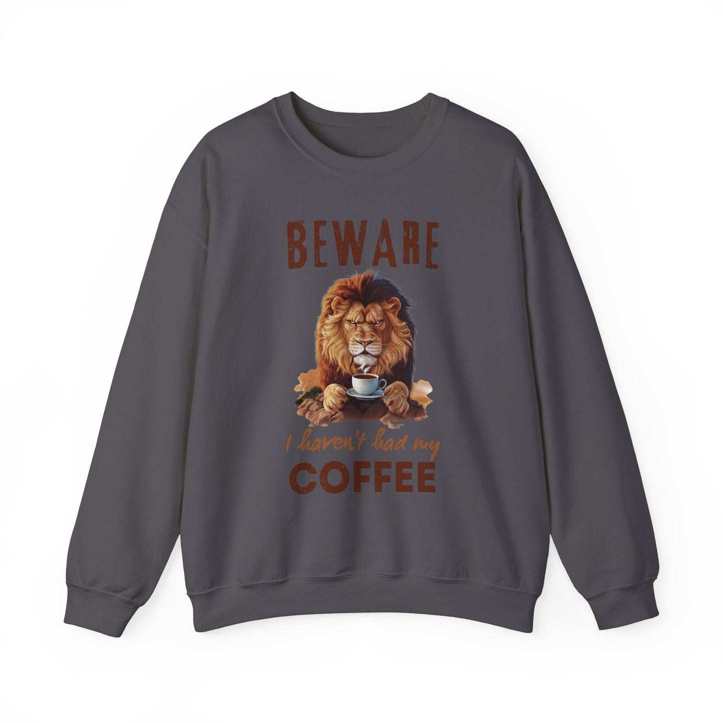 Grumpy Lion ‘Beware, I Haven’t Had My Coffee’ Unisex Crewneck Sweatshirt – Cozy & Fiercely Fun!