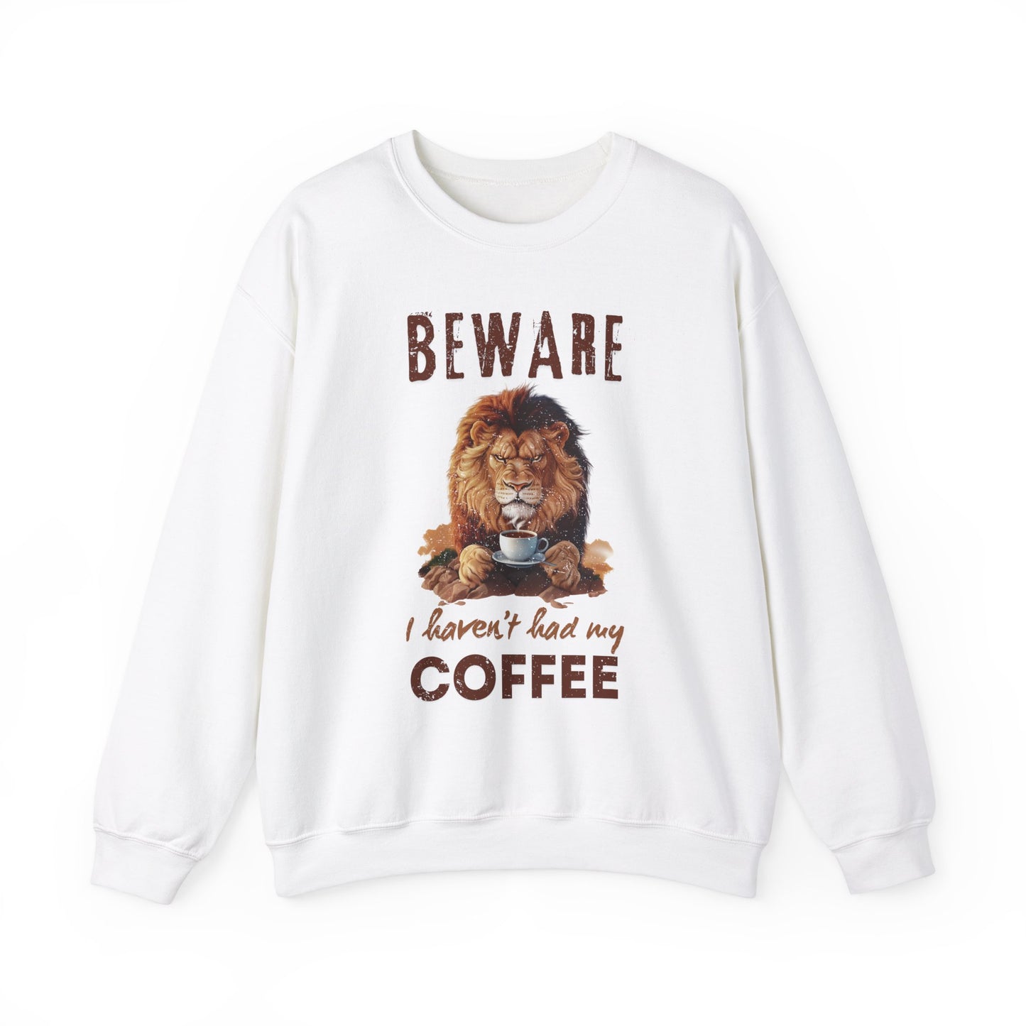 Grumpy Lion ‘Beware, I Haven’t Had My Coffee’ Unisex Crewneck Sweatshirt – Cozy & Fiercely Fun!