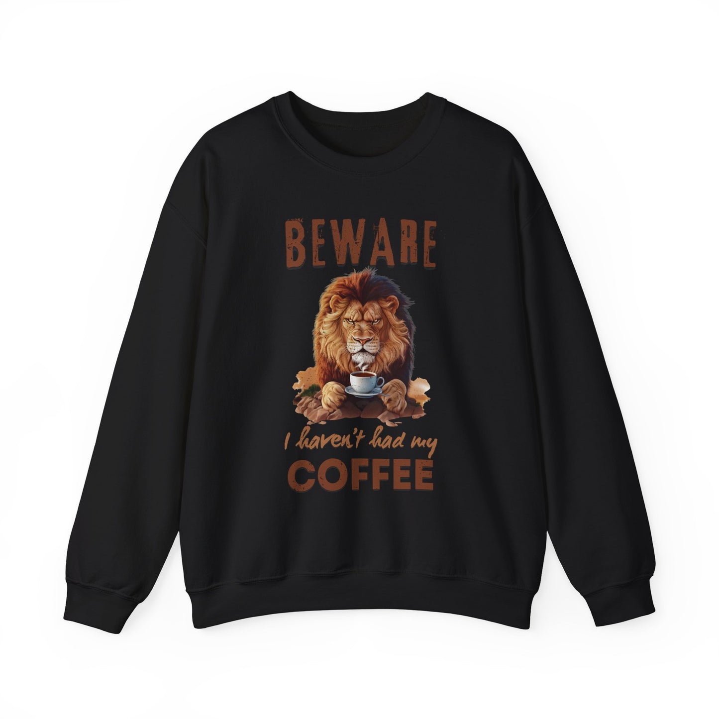 Grumpy Lion ‘Beware, I Haven’t Had My Coffee’ Unisex Crewneck Sweatshirt – Cozy & Fiercely Fun!