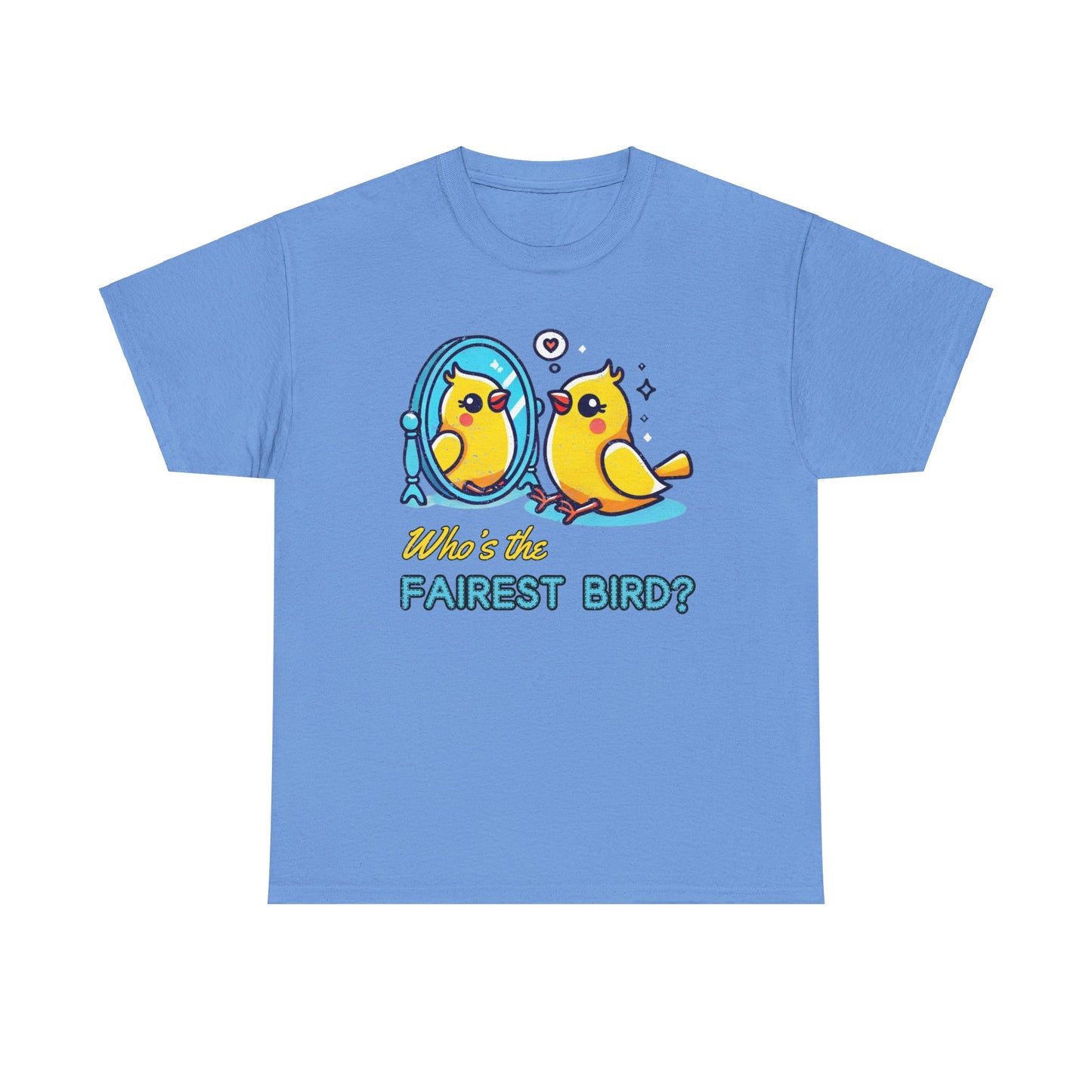 "Who’s the Fairest Bird?" Canary Mirror Cotton Tee – Fun for Bird Lovers!