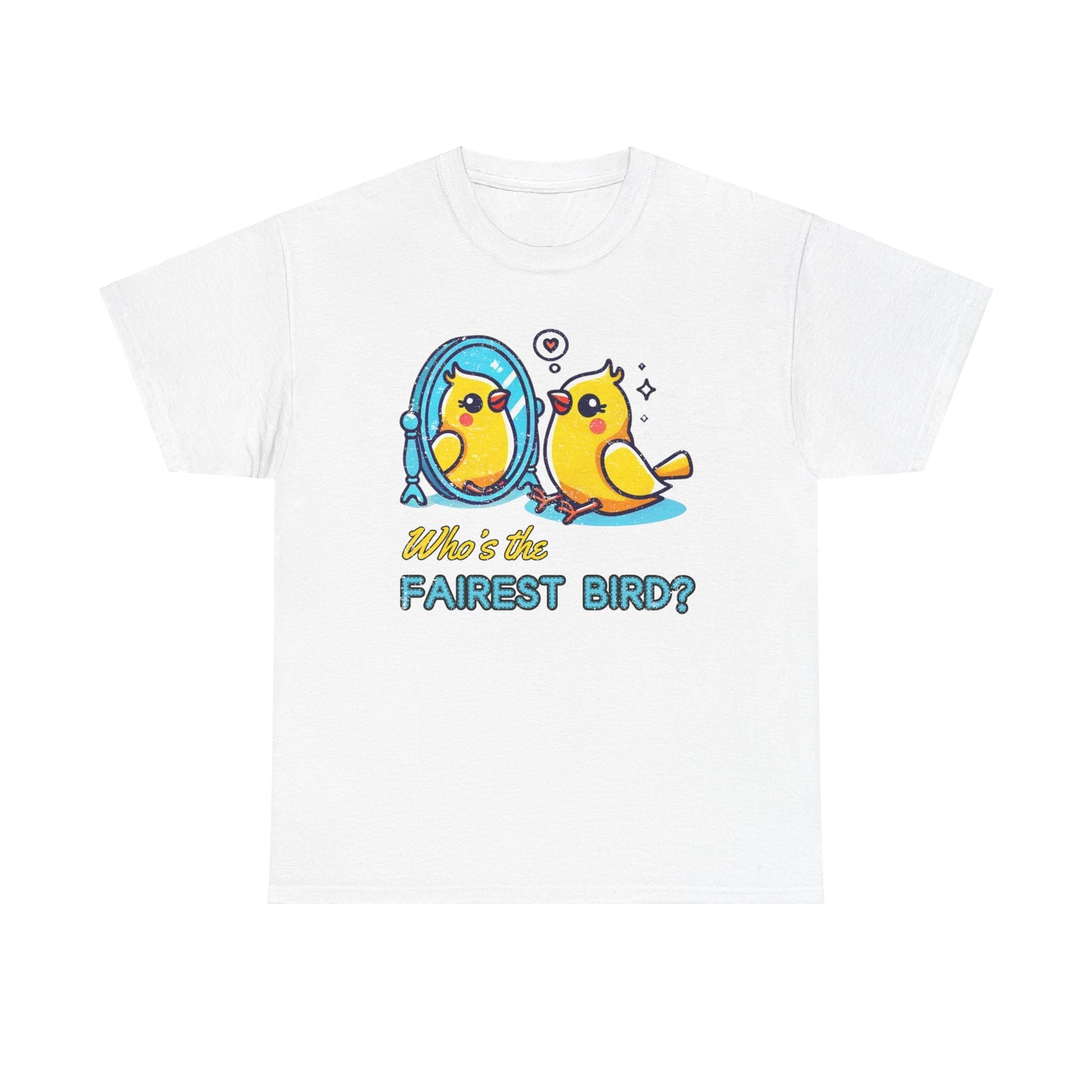 "Who’s the Fairest Bird?" Canary Mirror Cotton Tee – Fun for Bird Lovers!