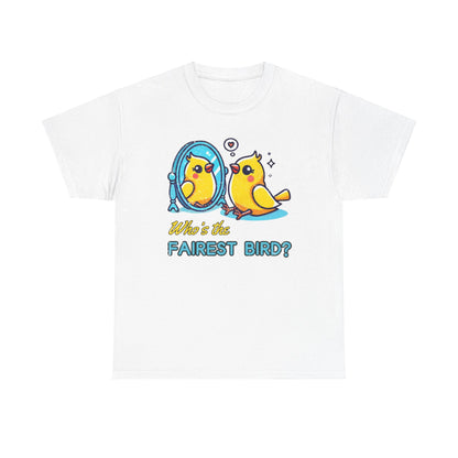 "Who’s the Fairest Bird?" Canary Mirror Cotton Tee – Fun for Bird Lovers!