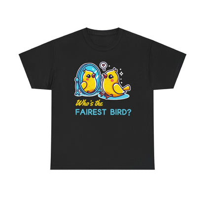 "Who’s the Fairest Bird?" Canary Mirror Cotton Tee – Fun for Bird Lovers!