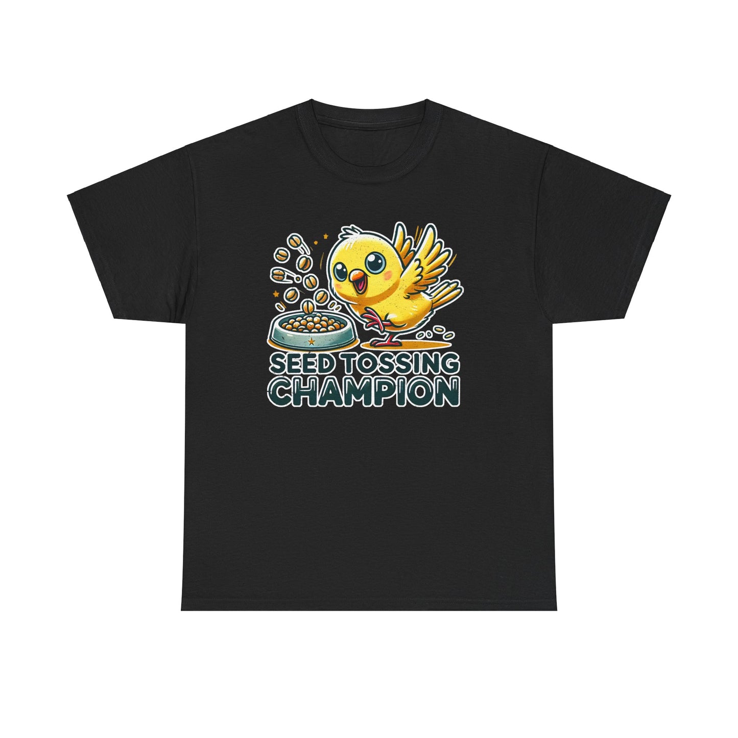 "Seed Tossing Champion" Canary Cotton Tee – Perfect for Bird Lovers!