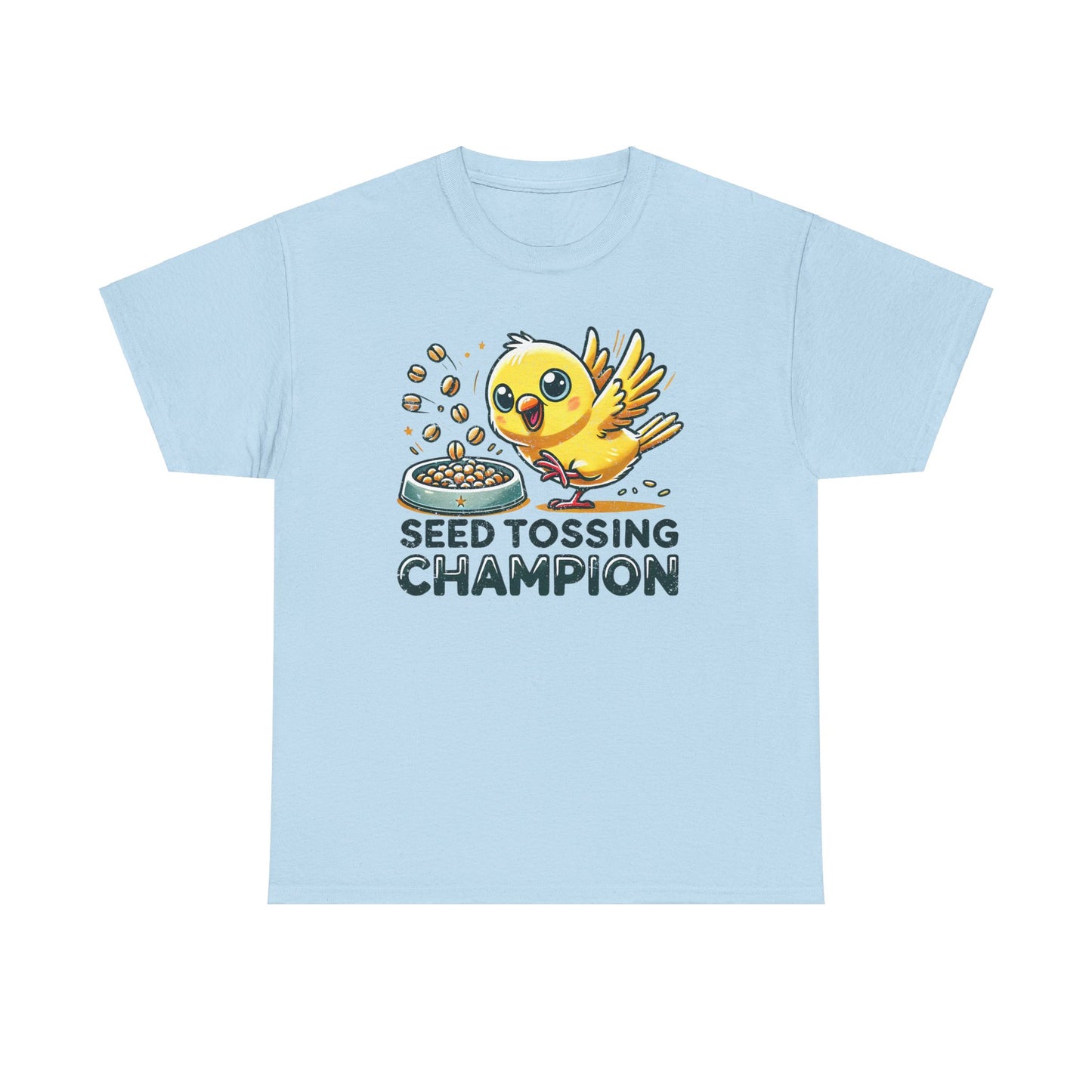 "Seed Tossing Champion" Canary Cotton Tee – Perfect for Bird Lovers!