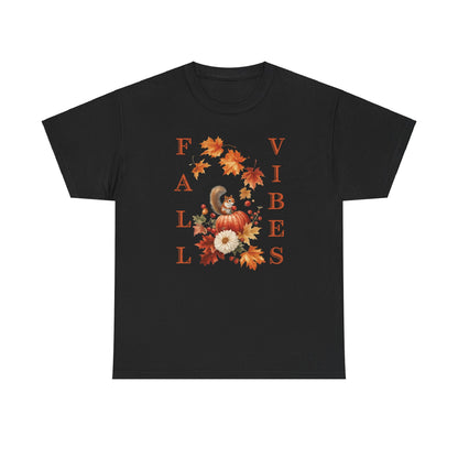 Vintage Fall Vibes: Squirrel & Pumpkin Unisex Cozy Cotton Tee