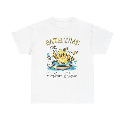 Canary Splash ‘Bath Time, Feather Edition’ Unisex Cotton Tee – Fun for Bird Lovers!