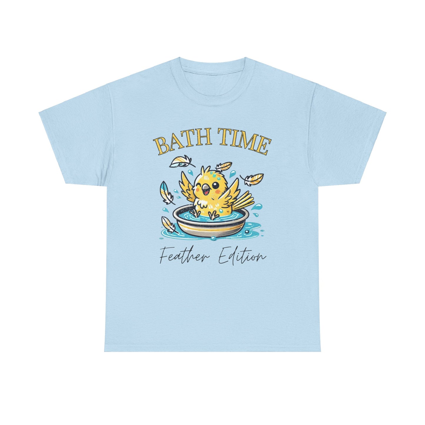 Canary Splash ‘Bath Time, Feather Edition’ Unisex Cotton Tee – Fun for Bird Lovers!