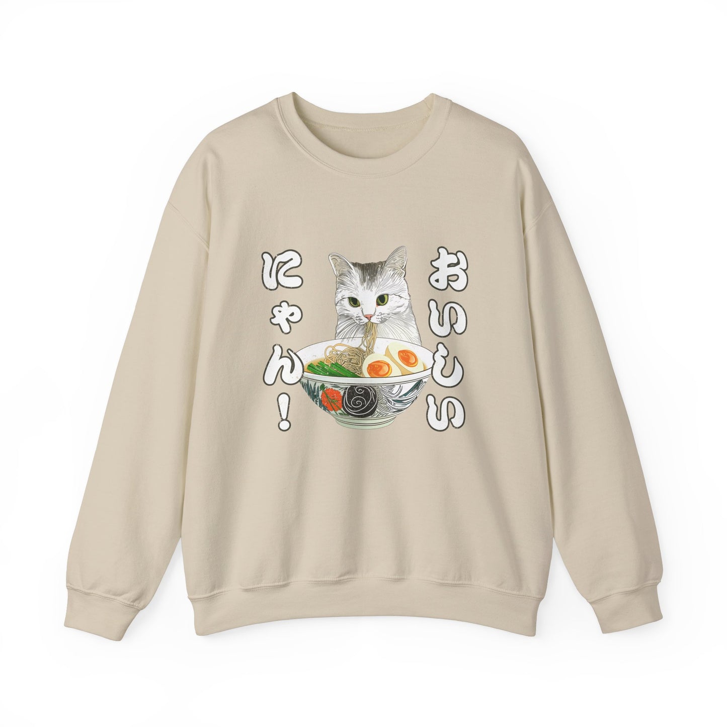 Delicious Ramen Cat: "Oishii Nyan!" Unisex Cozy Crewneck Sweatshirt