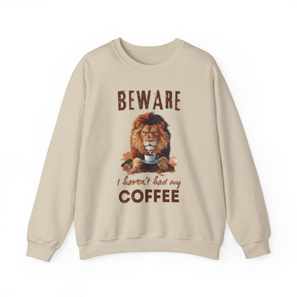 Grumpy Lion ‘Beware, I Haven’t Had My Coffee’ Unisex Crewneck Sweatshirt – Cozy & Fiercely Fun!