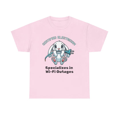 "Certified Electrician" Bunny Cotton Tee – Perfect for Animal Lovers & Techies!