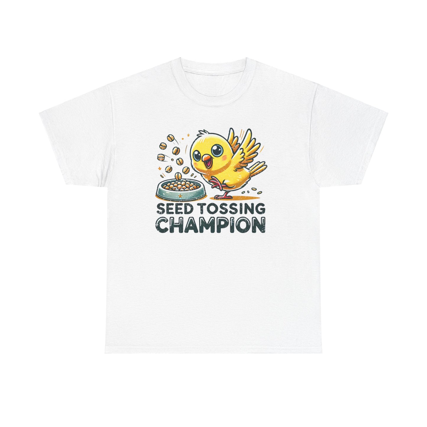 "Seed Tossing Champion" Canary Cotton Tee – Perfect for Bird Lovers!