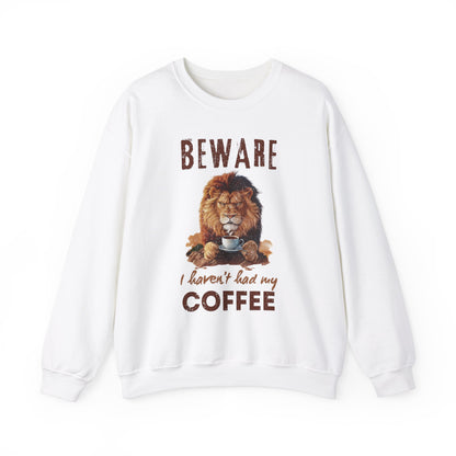 Grumpy Lion ‘Beware, I Haven’t Had My Coffee’ Unisex Crewneck Sweatshirt – Cozy & Fiercely Fun!