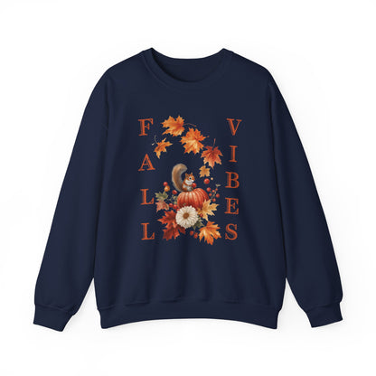 Vintage Fall Vibes: Squirrel & Pumpkin Unisex Cozy Crewneck Sweatshirt