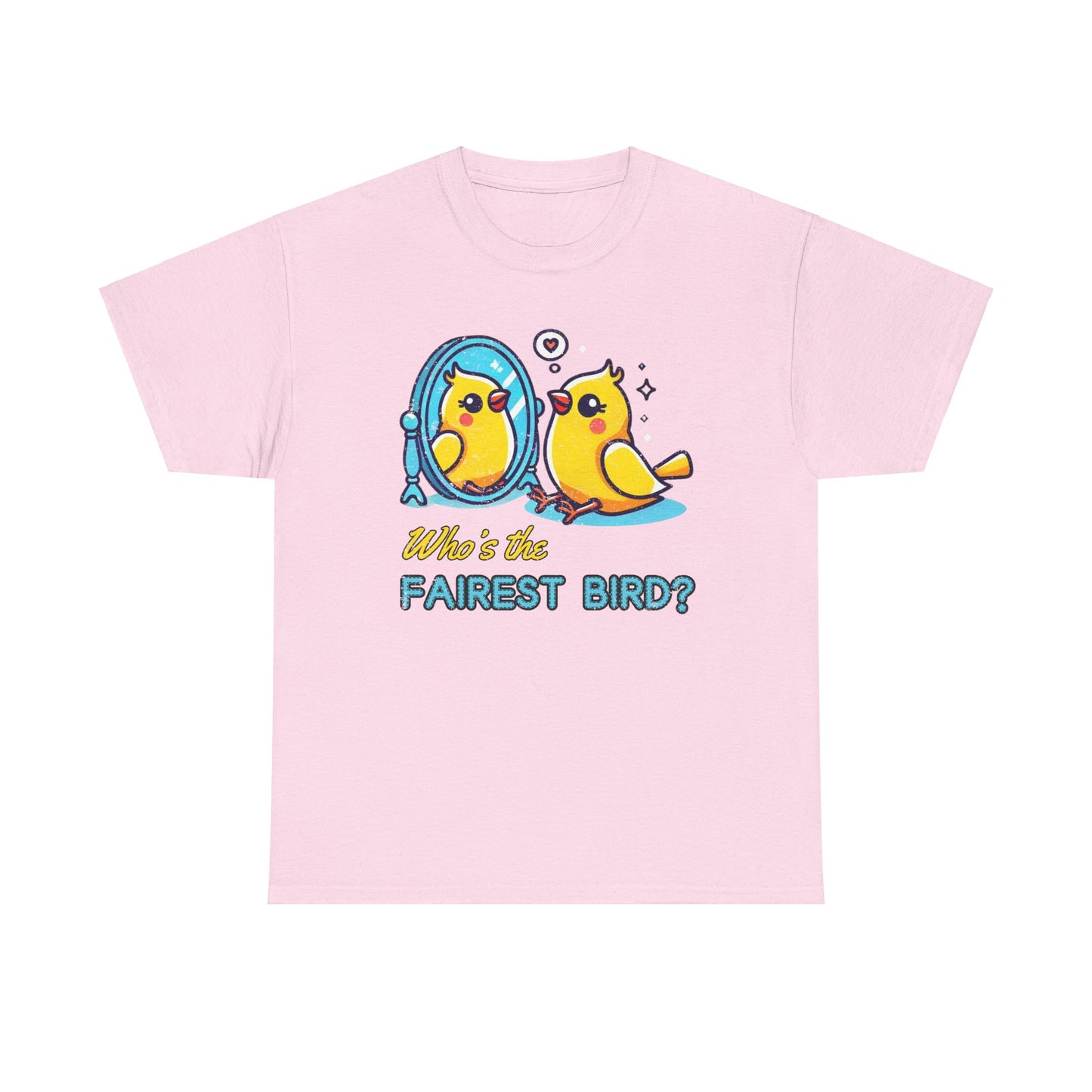 "Who’s the Fairest Bird?" Canary Mirror Cotton Tee – Fun for Bird Lovers!