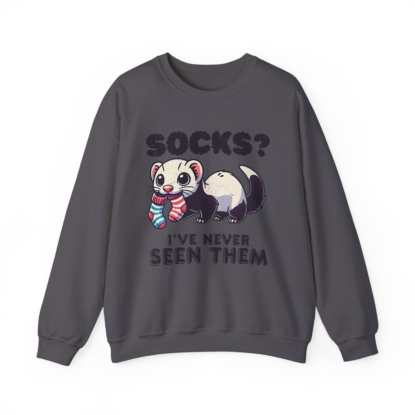 Mischievous Ferret 'Socks? I've Never Seen Them' Unisex Crewneck Sweatshirt – Cozy and Fun!