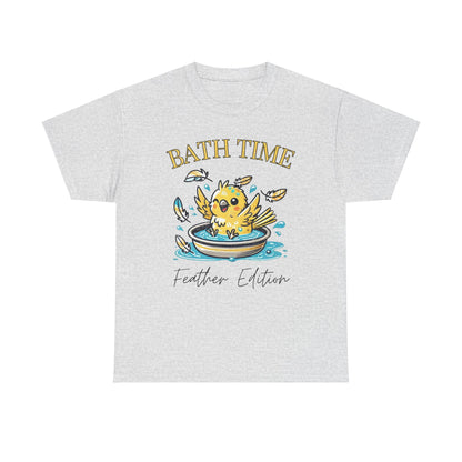 Canary Splash ‘Bath Time, Feather Edition’ Unisex Cotton Tee – Fun for Bird Lovers!