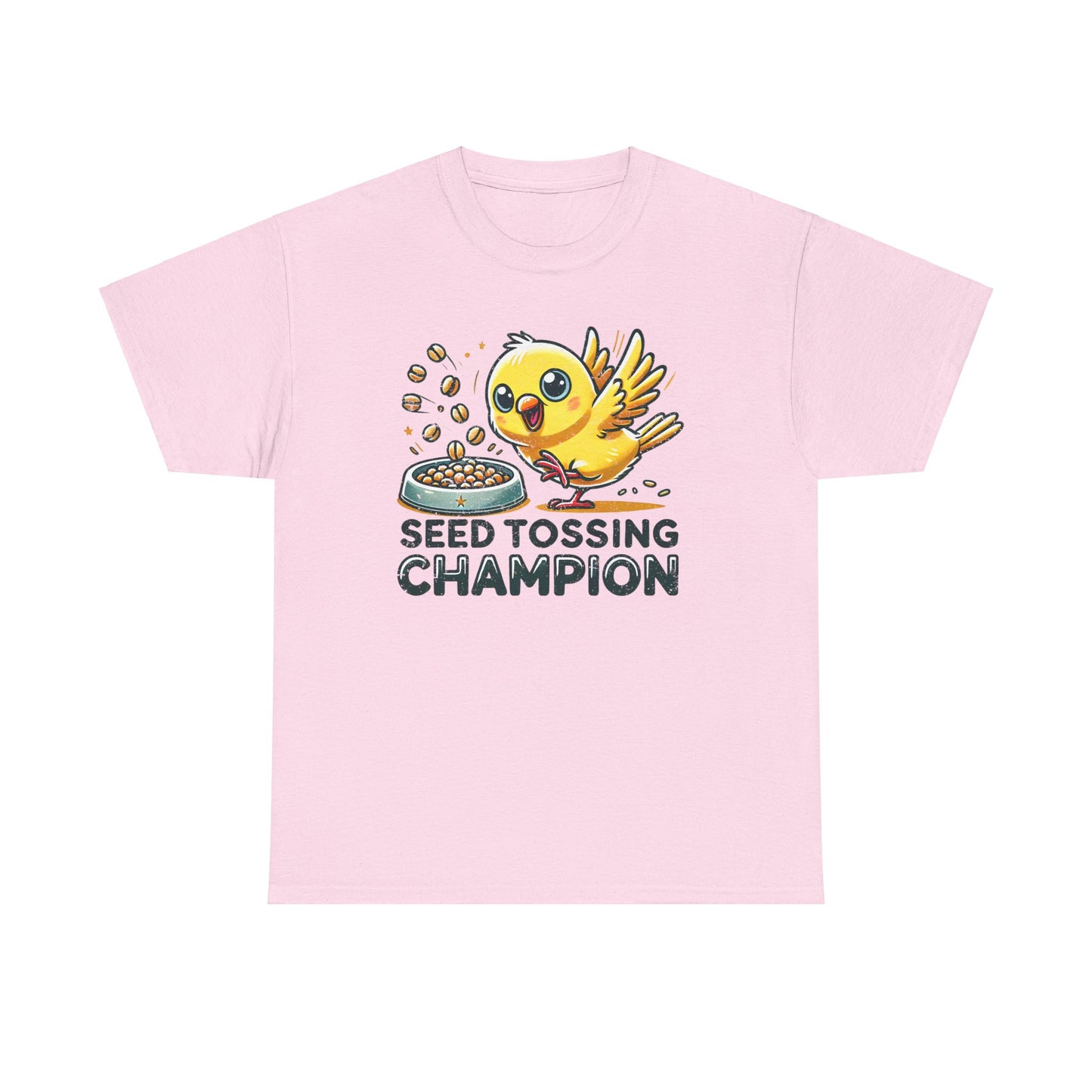 "Seed Tossing Champion" Canary Cotton Tee – Perfect for Bird Lovers!