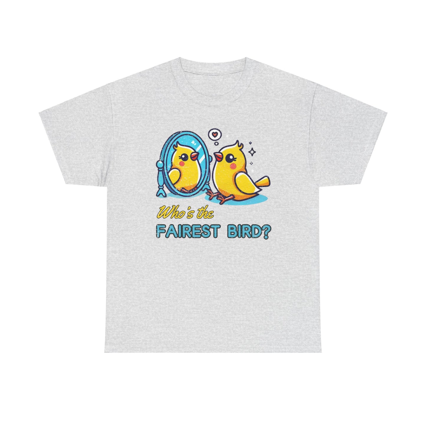 "Who’s the Fairest Bird?" Canary Mirror Cotton Tee – Fun for Bird Lovers!