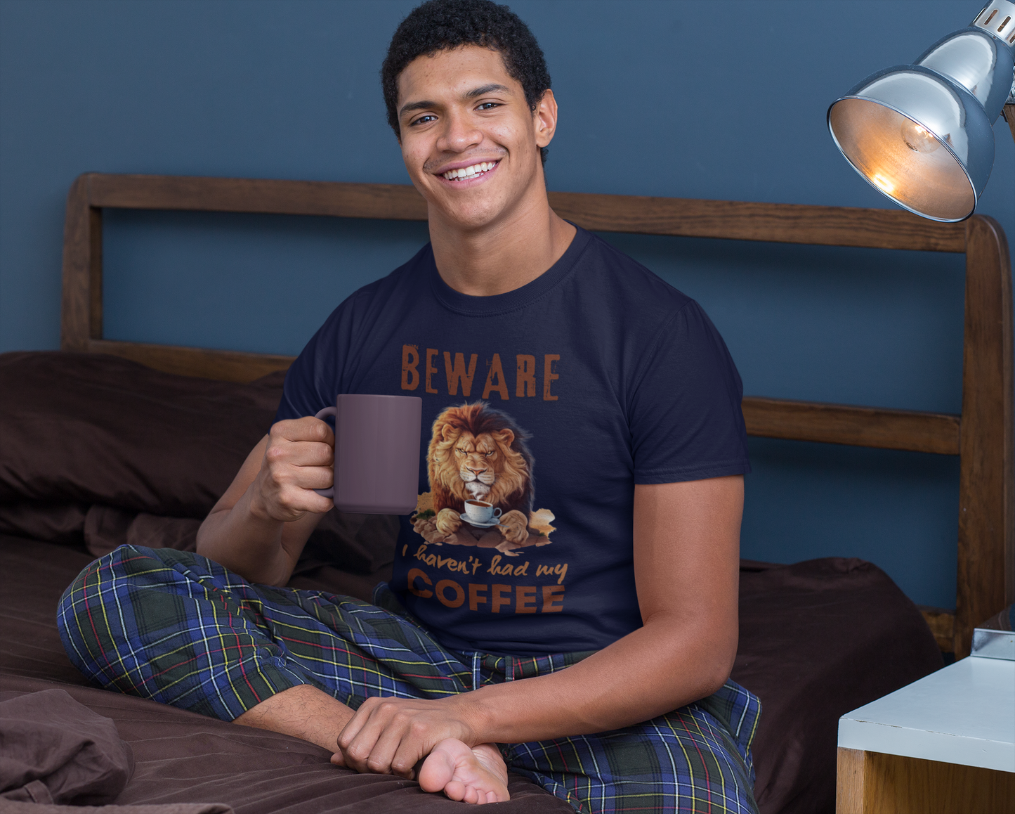 Grumpy Lion ‘Beware, I Haven’t Had My Coffee’ Unisex Cotton Tee – Cozy & Fiercely Fun!