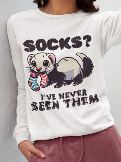 Mischievous Ferret 'Socks? I've Never Seen Them' Unisex Crewneck Sweatshirt – Cozy and Fun!