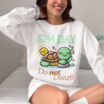 Relaxing Turtle ‘SPA Day, Do Not Disturb’ Unisex Crewneck Sweatshirt – Cozy & Carefree Vibes!