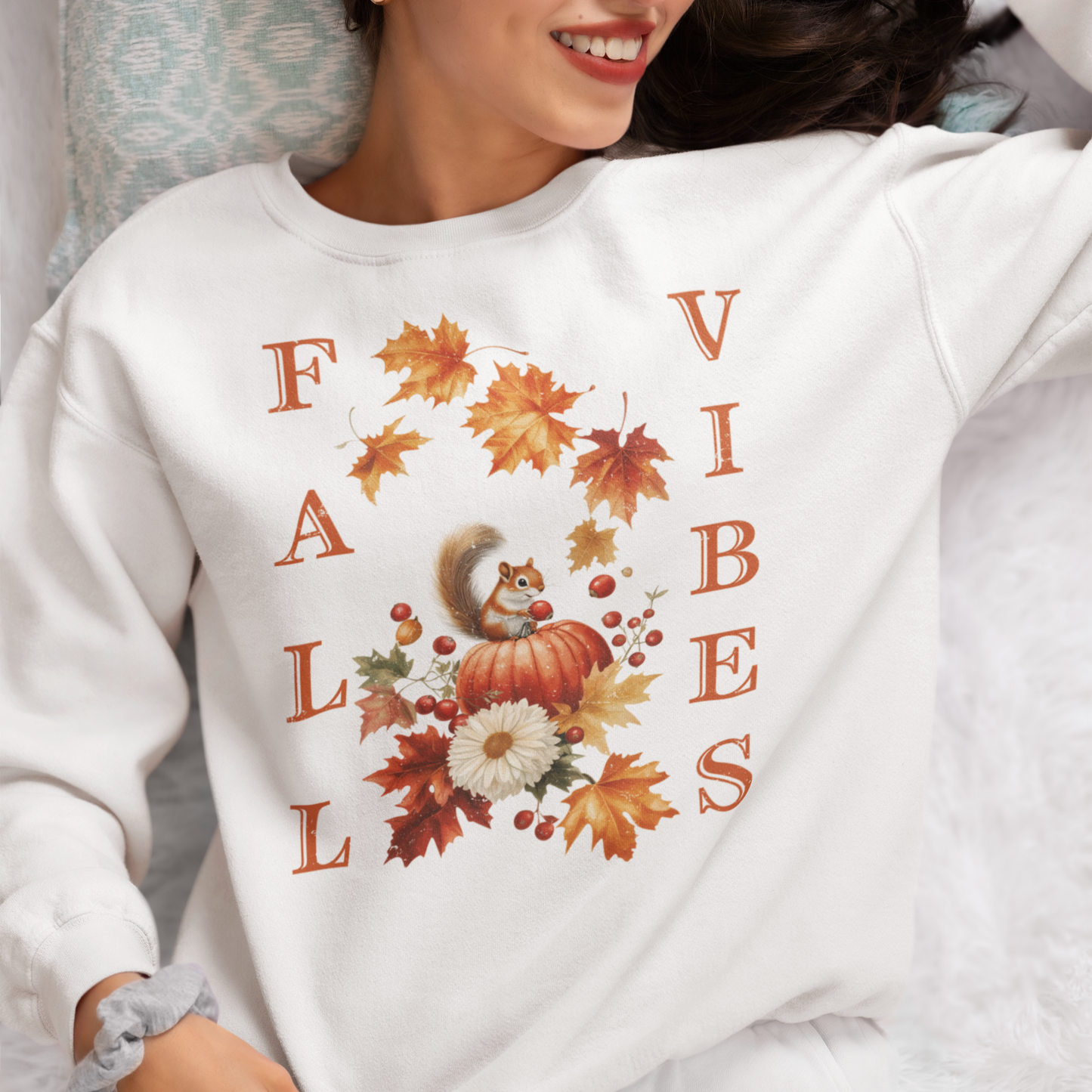 Vintage Fall Vibes: Squirrel & Pumpkin Unisex Cozy Crewneck Sweatshirt