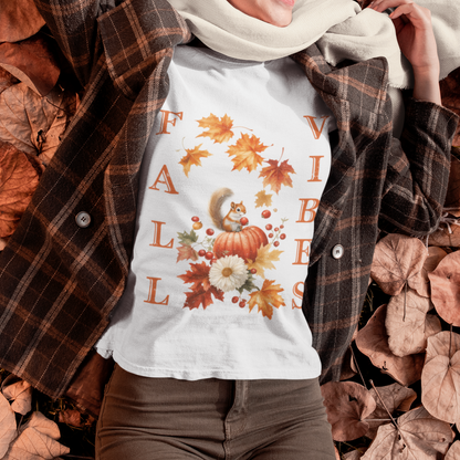 Vintage Fall Vibes: Squirrel & Pumpkin Unisex Cozy Cotton Tee