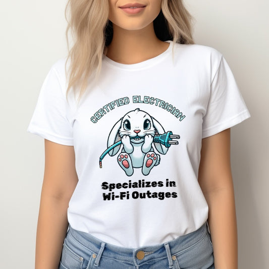 "Certified Electrician" Bunny Cotton Tee – Perfect for Animal Lovers & Techies!