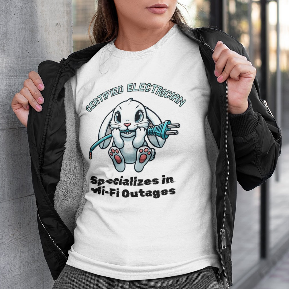 "Certified Electrician" Bunny Cotton Tee – Perfect for Animal Lovers & Techies!