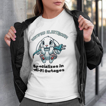 "Certified Electrician" Bunny Cotton Tee – Perfect for Animal Lovers & Techies!