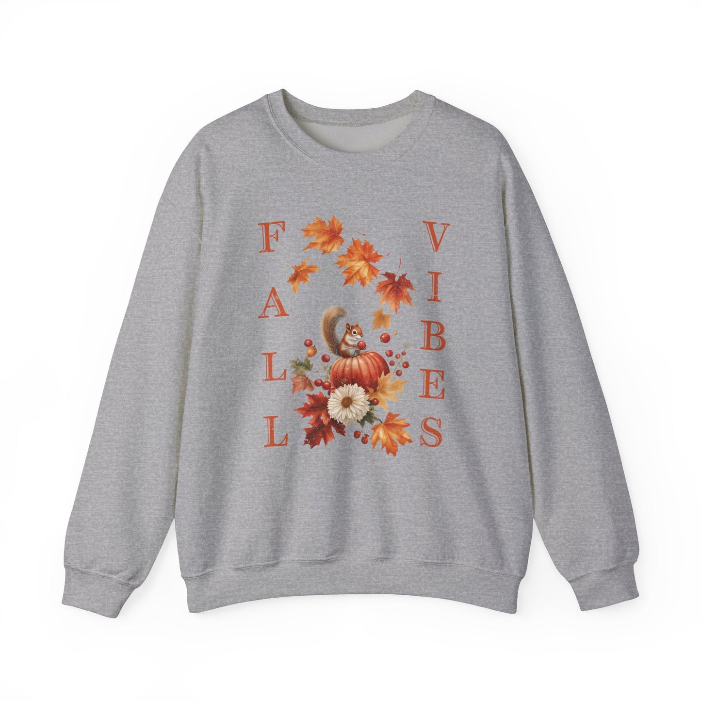 Vintage Fall Vibes: Squirrel & Pumpkin Unisex Cozy Crewneck Sweatshirt