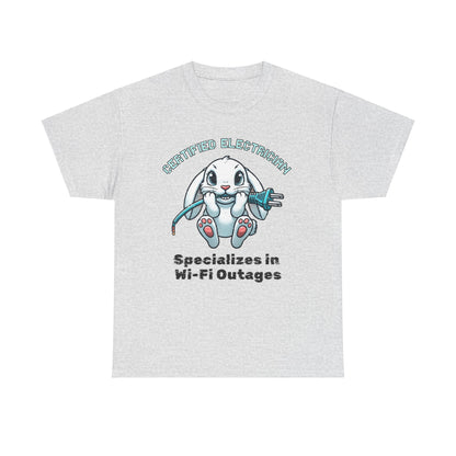 "Certified Electrician" Bunny Cotton Tee – Perfect for Animal Lovers & Techies!
