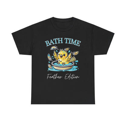 Canary Splash ‘Bath Time, Feather Edition’ Unisex Cotton Tee – Fun for Bird Lovers!