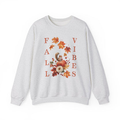 Vintage Fall Vibes: Squirrel & Pumpkin Unisex Cozy Crewneck Sweatshirt