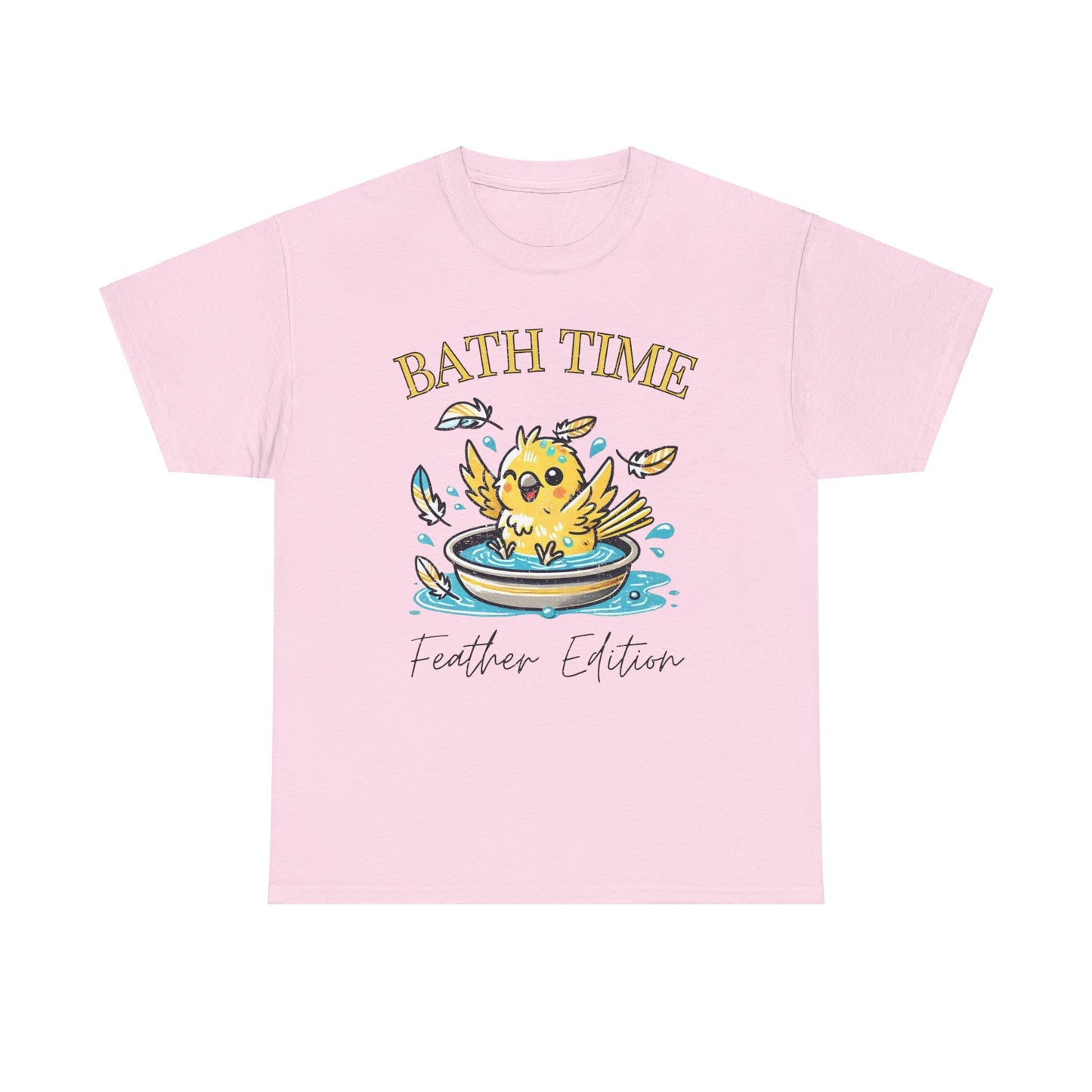 Canary Splash ‘Bath Time, Feather Edition’ Unisex Cotton Tee – Fun for Bird Lovers!