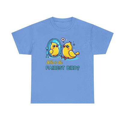 "Who’s the Fairest Bird?" Canary Mirror Cotton Tee – Fun for Bird Lovers!